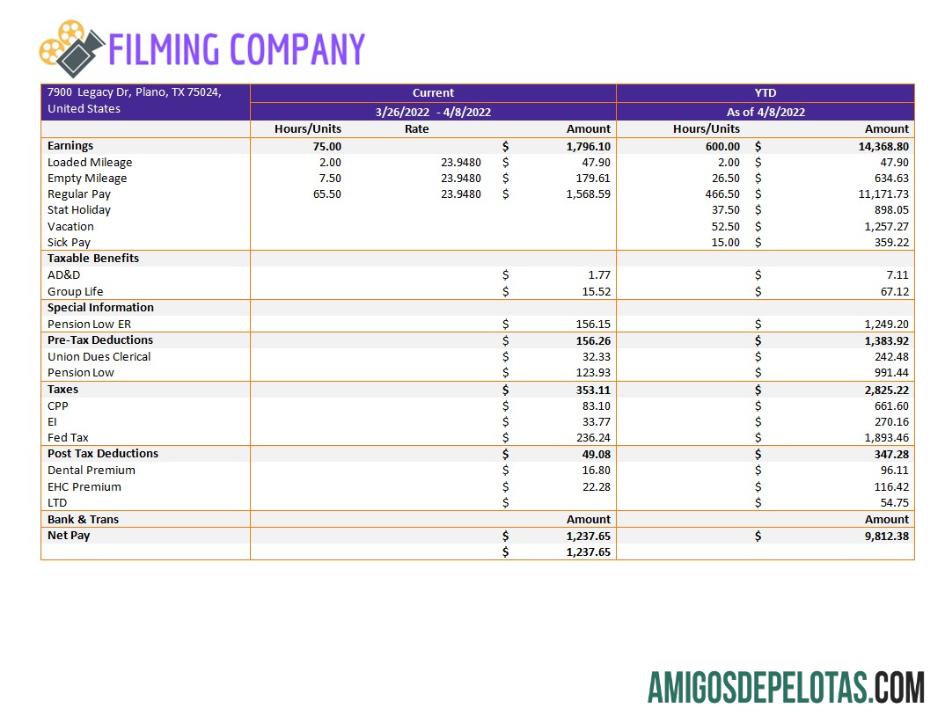 Para download Modelo de contracheque de empresa de filmagem em formatos Word e PDF